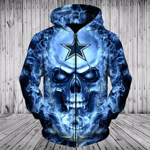 Load image into Gallery viewer, Dallas Cowboys NFL Apparel Men 3D Skull Polyester Zipper Hoodie Sweatshirt Personalized Full Color Full Plus Size Best Gift Printed Logo Team