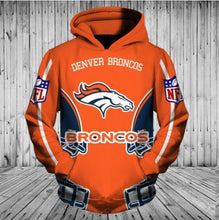 Load image into Gallery viewer, Denver Broncos NFL Apparel Men 3D Polyester Zipper Hoodie Sweatshirt Personalized Full Color Full Plus Size Best Gift Printed Logo Team