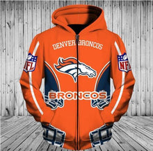 Load image into Gallery viewer, Denver Broncos NFL Apparel Men 3D Polyester Zipper Hoodie Sweatshirt Personalized Full Color Full Plus Size Best Gift Printed Logo Team