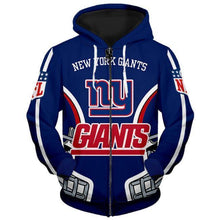 Load image into Gallery viewer, New York Giants NFL Apparel Men 3D Polyester Zipper Hoodie Sweatshirt Personalized Full Color Full Plus Size Best Gift Printed Logo Team