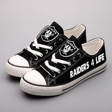 Load image into Gallery viewer, Oakland Raiders NFL Apparel Lightweight Comfort Canvas Shoes Sneaker Black/White Full Plus Size Best Gift Printed Logo Team