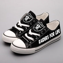 Load image into Gallery viewer, Oakland Raiders NFL Apparel Lightweight Comfort Canvas Shoes Sneaker Black/White Full Plus Size Best Gift Printed Logo Team