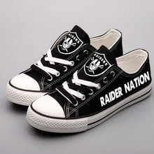 Load image into Gallery viewer, Oakland Raiders NFL Apparel Lightweight Comfort Canvas Shoes Sneaker Black/White Full Plus Size Best Gift Printed Logo Team