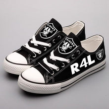 Load image into Gallery viewer, Oakland Raiders NFL Apparel Lightweight Comfort Canvas Shoes Sneaker Black/White Full Plus Size Best Gift Printed Logo Team