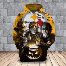 Load image into Gallery viewer, Pittsburgh Steelers NFL Apparel Unisex 3D Polyester Halloween Horror Zipper Hoodie Sweatshirt Personalized Full Color Full Plus Size Best Gift Printed Logo Team
