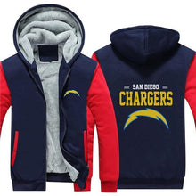 Load image into Gallery viewer, San Diego Chargers NFL Apparel Unisex 3D Polyester Zipper Hoodie Sweatshirt Black/Navy/Red Full Plus Size Best Gift Printed Logo Team