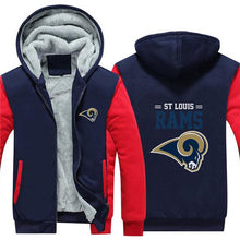 Load image into Gallery viewer, ST Louis Rams NFL Apparel Men Zipper 3D Sweatshirt Jacket Red/Black/Navy Full Plus Size Best Gift Printed Logo Team