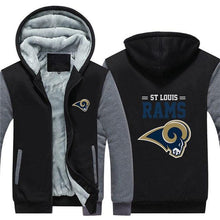 Load image into Gallery viewer, ST Louis Rams NFL Apparel Unisex 3D Polyester Zipper Hoodie Sweatshirt Black/Navy/Red Full Plus Size Best Gift Printed Logo Team