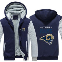 Load image into Gallery viewer, ST Louis Rams NFL Apparel Men Zipper 3D Sweatshirt Jacket Red/Black/Navy Full Plus Size Best Gift Printed Logo Team