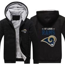 Load image into Gallery viewer, ST Louis Rams NFL Apparel Unisex 3D Polyester Zipper Hoodie Sweatshirt Black/Navy/Red Full Plus Size Best Gift Printed Logo Team
