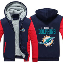Load image into Gallery viewer, Miami Dolphins NFL Apparel Unisex 3D Polyester Zipper Hoodie Sweatshirt Black/Navy/Red Full Plus Size Best Gift Printed Logo Team