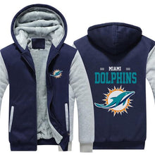 Load image into Gallery viewer, Miami Dolphins NFL Apparel Unisex 3D Polyester Zipper Hoodie Sweatshirt Black/Navy/Red Full Plus Size Best Gift Printed Logo Team