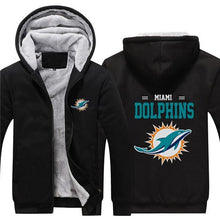 Load image into Gallery viewer, Miami Dolphins NFL Apparel Unisex 3D Polyester Zipper Hoodie Sweatshirt Black/Navy/Red Full Plus Size Best Gift Printed Logo Team