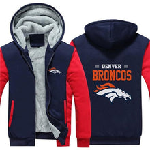 Load image into Gallery viewer, Denver Broncos NFL Apparel Men Zipper 3D Sweatshirt Jacket Red/Black/Navy Full Plus Size Best Gift Printed Logo Team