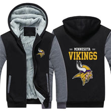 Load image into Gallery viewer, Minnesota Vikings NFL Apparel Men Zipper 3D Sweatshirt Jacket Red/Black/Navy Full Plus Size Best Gift Printed Logo Team