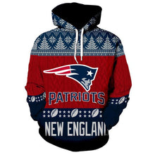 Load image into Gallery viewer, New England Patriots NFL Apparel Unisex Polyester Christmas Pullover Hoodie Sweatshirt Personalized Full Color Full Plus Size Best Gift Printed Logo Team