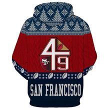 Load image into Gallery viewer, San Francisco 49ers NFL Apparel Unisex Polyester Christmas Pullover Hoodie Sweatshirt Personalized Full Color Full Plus Size Best Gift Printed Logo Team