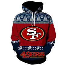 Load image into Gallery viewer, San Francisco 49ers NFL Apparel Unisex Polyester Christmas Pullover Hoodie Sweatshirt Personalized Full Color Full Plus Size Best Gift Printed Logo Team