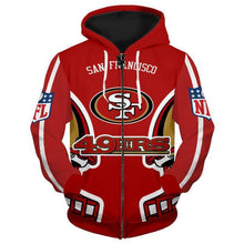 Load image into Gallery viewer, San Francisco 49ers NFL Apparel Men 3D Polyester Zipper Hoodie Sweatshirt Personalized Full Color Full Plus Size Best Gift Printed Logo Team