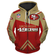 Load image into Gallery viewer, San Francisco 49ers NFL Apparel Men 3D Polyester Zipper Hoodie Sweatshirt Personalized Full Color Full Plus Size Best Gift Printed Logo Team