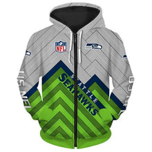 Load image into Gallery viewer, Seattle Seahawks NFL Apparel Men 3D Polyester Zipper Hoodie Sweatshirt Personalized Full Color Full Plus Size Best Gift Printed Logo Team