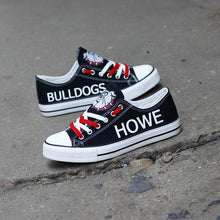 Load image into Gallery viewer, Howe Bulldogs Football High School Unisex Printed Custom Letter &amp; Logo Canvas Shoes Black Full Plus Size Best Gift Printed Logo Team