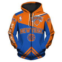 Load image into Gallery viewer, New York Knicks NBA Apparel Men Polyester Zipper Hoodie Sweatshirt Personalized Full Color Full Plus Size Best Gift Printed Logo Team