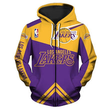 Load image into Gallery viewer, Los Angeles Lakers NBA Apparel Men Polyester Zipper Hoodie Sweatshirt Personalized Full Color Full Plus Size Best Gift Printed Logo Team