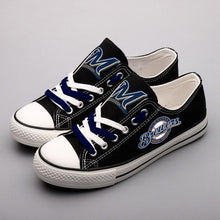 Load image into Gallery viewer, Milwaukee Brewers MLB Apparel Unisex Unique Design Letter In Night Luminous Canvas Shoes Blue/White/Black Full Plus Size Best Gift Printed Logo Team