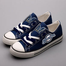 Load image into Gallery viewer, Milwaukee Brewers MLB Apparel Unisex Unique Design Letter In Night Luminous Canvas Shoes Blue/White/Black Full Plus Size Best Gift Printed Logo Team