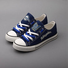 Load image into Gallery viewer, Milwaukee Brewers MLB Apparel Unisex Unique Design Letter In Night Luminous Canvas Shoes Blue/White/Black Full Plus Size Best Gift Printed Logo Team