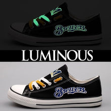 Load image into Gallery viewer, Milwaukee Brewers MLB Apparel Unisex Unique Design Letter In Night Luminous Canvas Shoes Blue/White/Black Full Plus Size Best Gift Printed Logo Team
