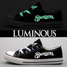 Load image into Gallery viewer, Milwaukee Brewers MLB Apparel Unisex Unique Design Letter In Night Luminous Canvas Shoes Blue/White/Black Full Plus Size Best Gift Printed Logo Team
