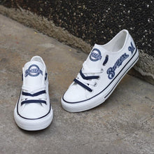Load image into Gallery viewer, Milwaukee Brewers MLB Apparel Unisex Unique Design Letter In Night Luminous Canvas Shoes Blue/White/Black Full Plus Size Best Gift Printed Logo Team
