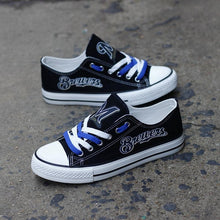 Load image into Gallery viewer, Milwaukee Brewers MLB Apparel Unisex Unique Design Letter In Night Luminous Canvas Shoes Blue/White/Black Full Plus Size Best Gift Printed Logo Team