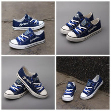 Load image into Gallery viewer, Milwaukee Brewers MLB Apparel Unisex Unique Design Letter In Night Luminous Canvas Shoes Blue/White/Black Full Plus Size Best Gift Printed Logo Team