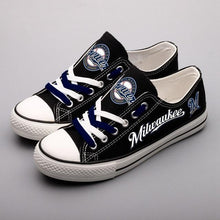 Load image into Gallery viewer, Milwaukee Brewers MLB Apparel Unisex Unique Design Letter In Night Luminous Canvas Shoes Blue/White/Black Full Plus Size Best Gift Printed Logo Team