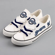 Load image into Gallery viewer, Milwaukee Brewers MLB Apparel Unisex Unique Design Letter In Night Luminous Canvas Shoes Blue/White/Black Full Plus Size Best Gift Printed Logo Team
