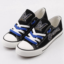 Load image into Gallery viewer, Milwaukee Brewers MLB Apparel Unisex Unique Design Letter In Night Luminous Canvas Shoes Blue/White/Black Full Plus Size Best Gift Printed Logo Team