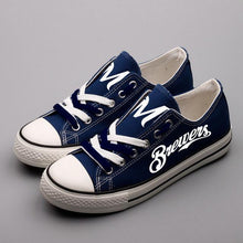 Load image into Gallery viewer, Milwaukee Brewers MLB Apparel Unisex Unique Design Letter In Night Luminous Canvas Shoes Blue/White/Black Full Plus Size Best Gift Printed Logo Team