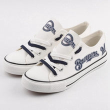 Load image into Gallery viewer, Milwaukee Brewers MLB Apparel Unisex Unique Design Letter In Night Luminous Canvas Shoes Blue/White/Black Full Plus Size Best Gift Printed Logo Team