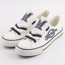 Load image into Gallery viewer, Milwaukee Brewers MLB Apparel Unisex Unique Design Letter In Night Luminous Canvas Shoes Blue/White/Black Full Plus Size Best Gift Printed Logo Team