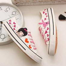 Load image into Gallery viewer, Anime Apparel Women Lace-Up Lovely Girls Pattern Canvas Shoes White/Pink Full Plus Size Best Gift Printed Logo Team
