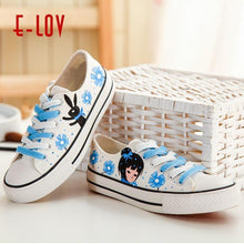 Load image into Gallery viewer, Anime Apparel Women Lace-Up Lovely Girls Pattern Canvas Shoes White/Pink Full Plus Size Best Gift Printed Logo Team
