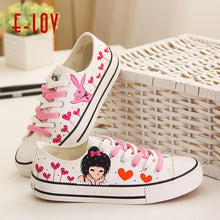 Load image into Gallery viewer, Anime Apparel Women Lace-Up Lovely Girls Pattern Canvas Shoes White/Pink Full Plus Size Best Gift Printed Logo Team