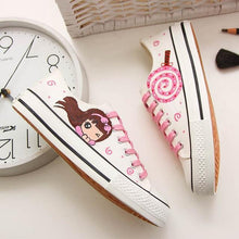 Load image into Gallery viewer, Anime Apparel Women Lace-Up Lovely Girls Pattern Canvas Shoes White/Pink Full Plus Size Best Gift Printed Logo Team