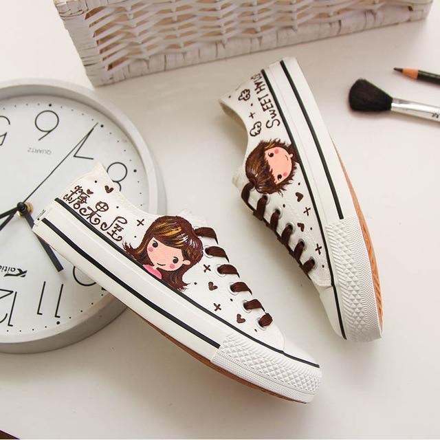 Anime Apparel Women Lace-Up Lovely Girls Pattern Canvas Shoes White/Pink Full Plus Size Best Gift Printed Logo Team