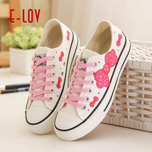 Load image into Gallery viewer, Anime Apparel Women Lace-Up Lovely Girls Pattern Canvas Shoes White/Pink Full Plus Size Best Gift Printed Logo Team