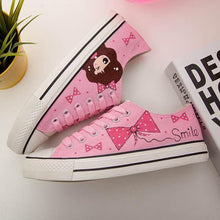 Load image into Gallery viewer, Anime Apparel Women Lace-Up Lovely Girls Pattern Canvas Shoes White/Pink Full Plus Size Best Gift Printed Logo Team