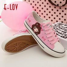 Load image into Gallery viewer, Anime Apparel Women Lace-Up Lovely Girls Pattern Canvas Shoes White/Pink Full Plus Size Best Gift Printed Logo Team